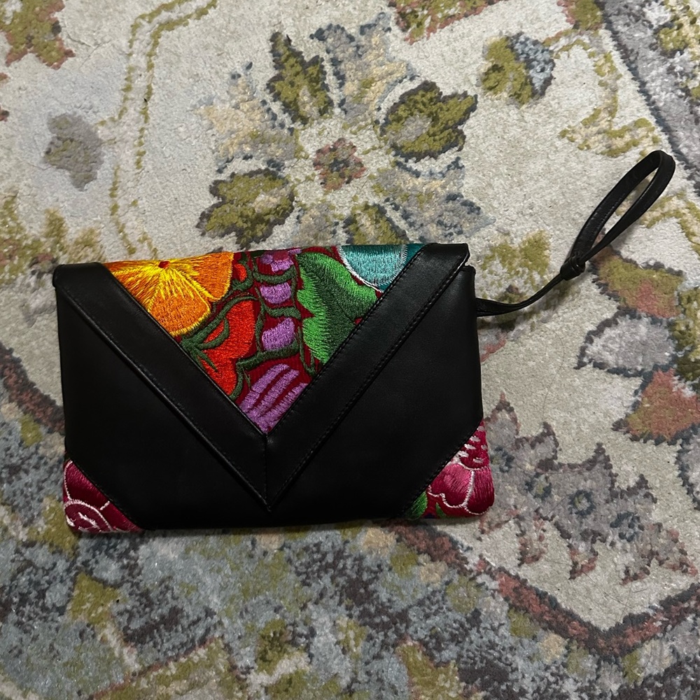 Mexican Embroidered Leather Clutch